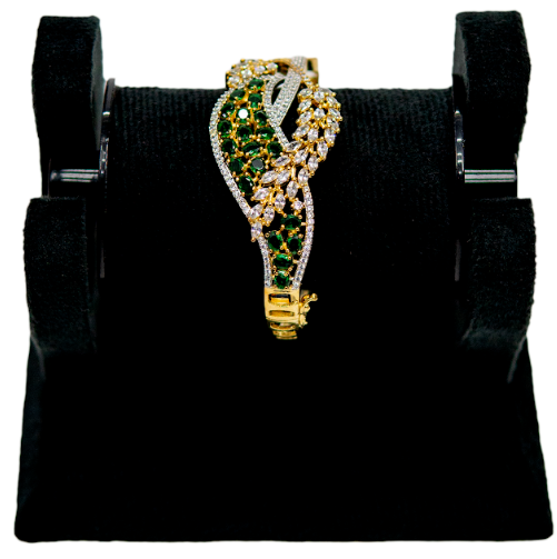 Gold Bracelet with Green and White Stone Detailing